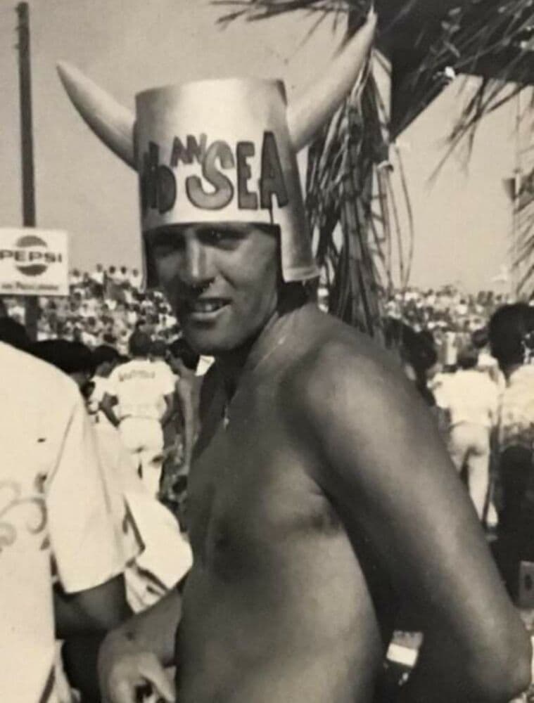 Butch Van Artsdalen in the 1960s wearing a horned helmet