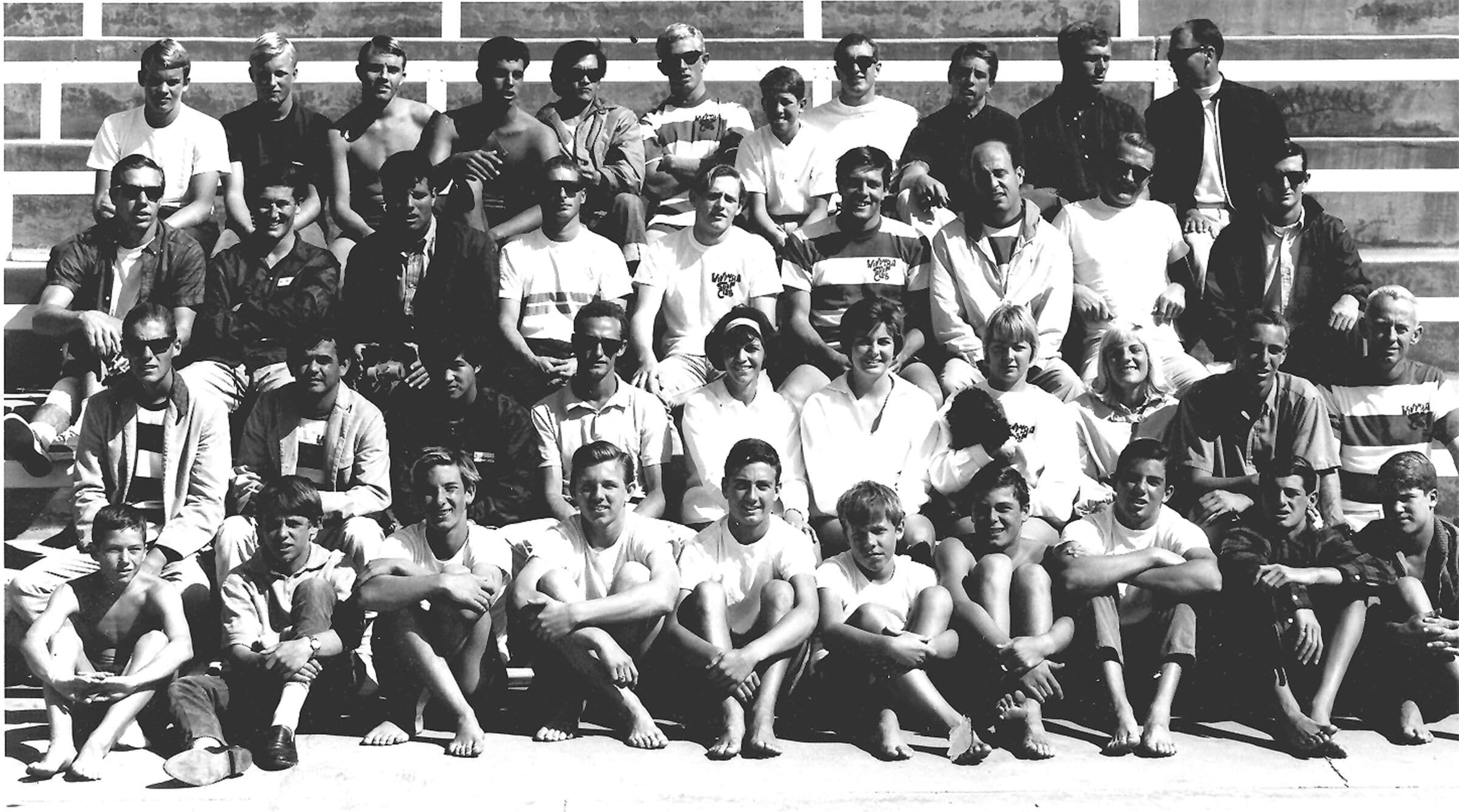 A large vintage group photo of Windansea Surf Club members