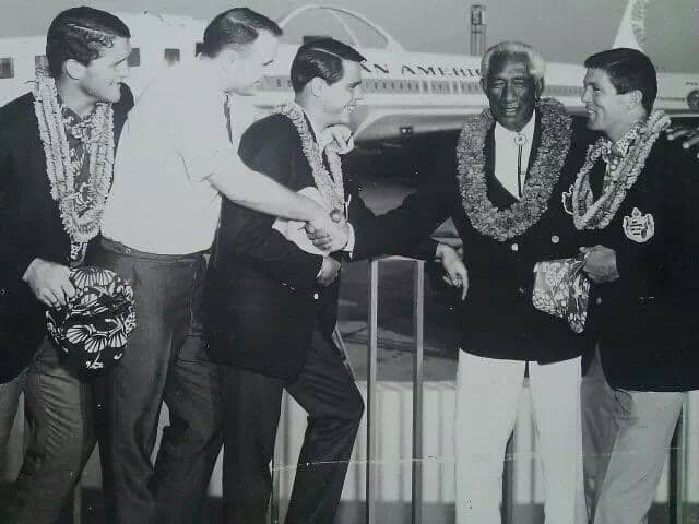 Duke Kahanamoku greeting Windansea Surf Club members